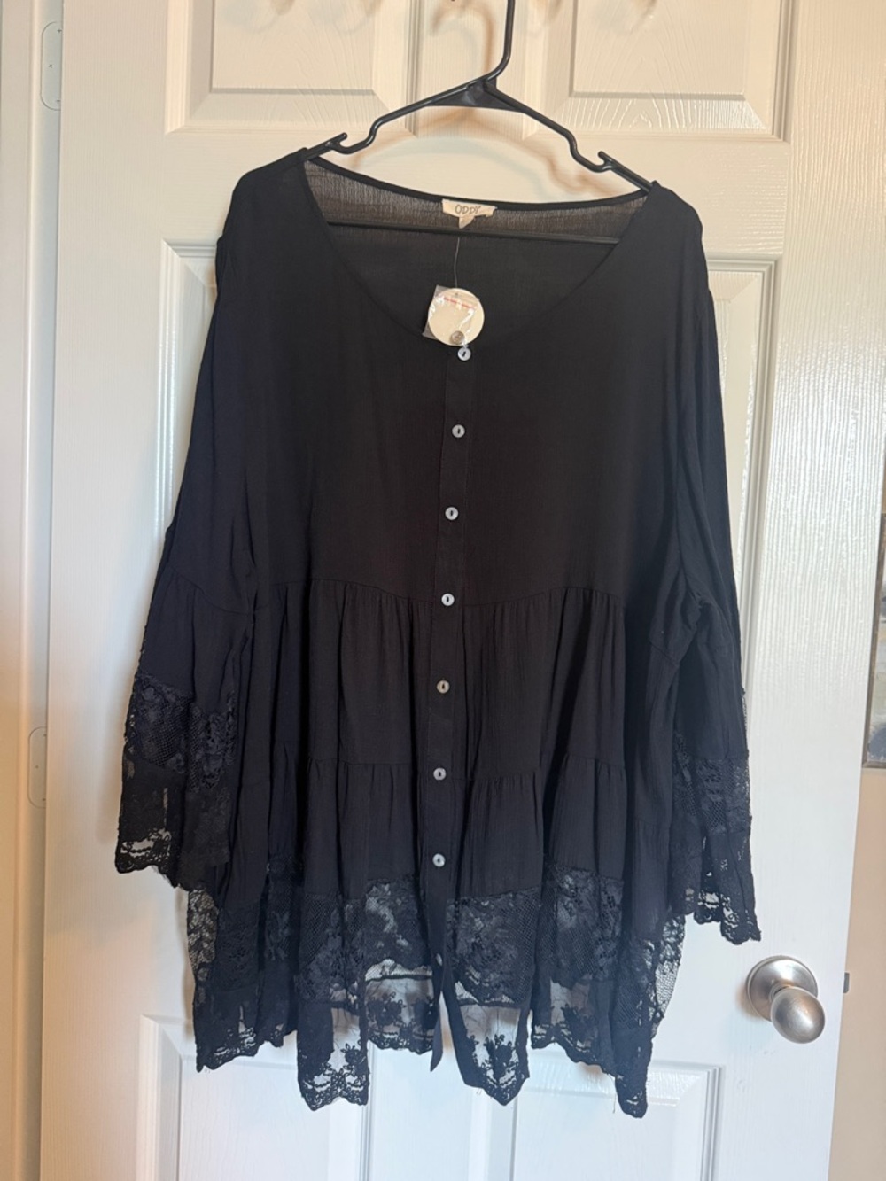 ODDY Black Lace-Trim Button Front Tunic